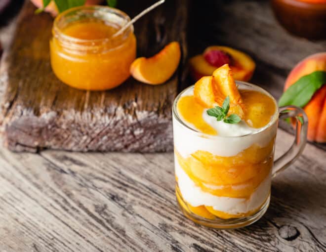 peach delight dessert with yogurt