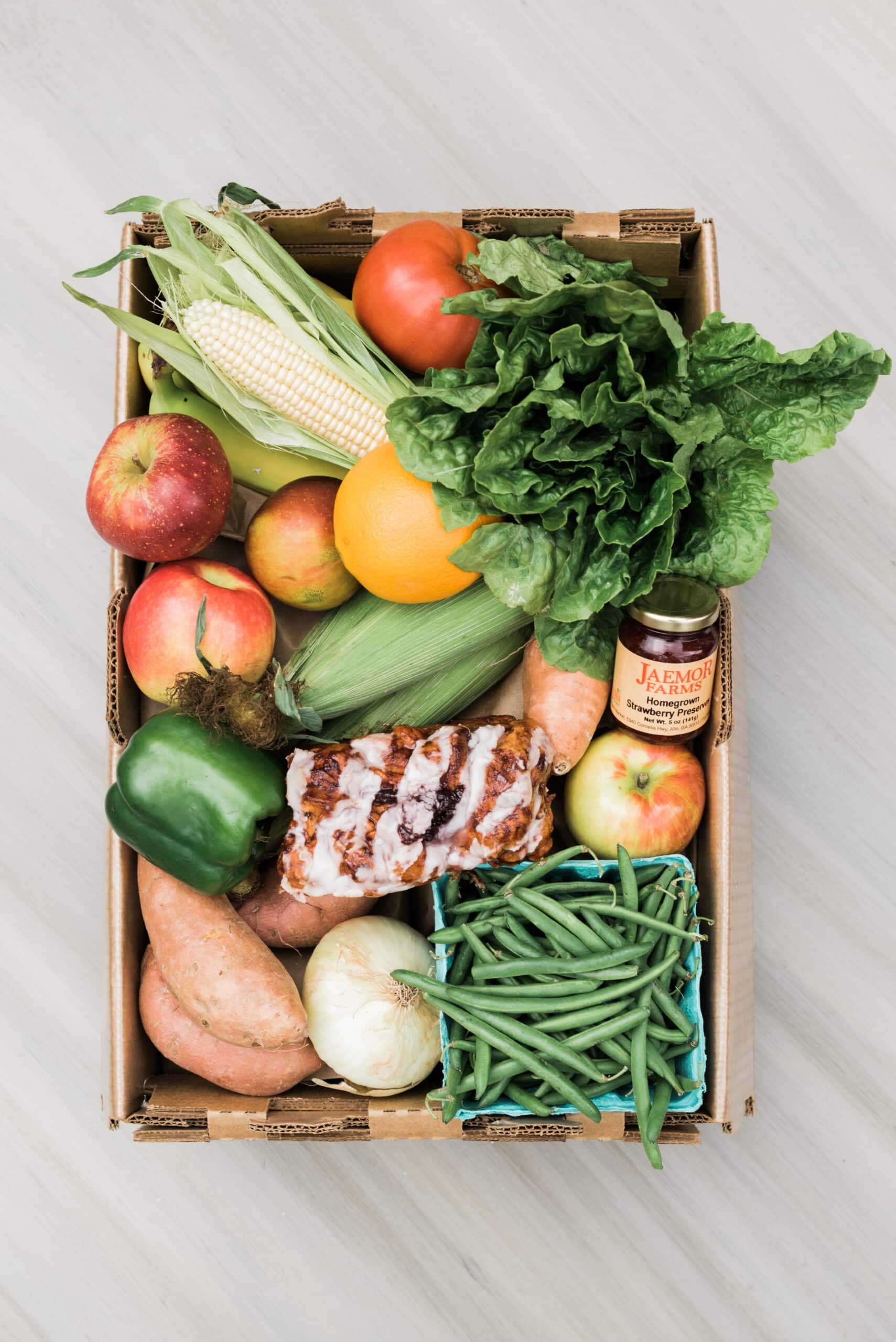 box of produce from the market at Jaemor Farms