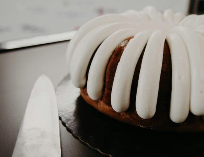 Peach cake with cream cheese frosting
