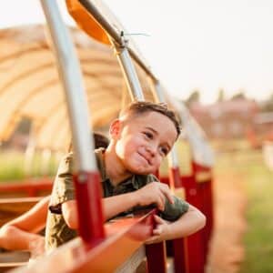 kid on hayride at Jaemor Farms